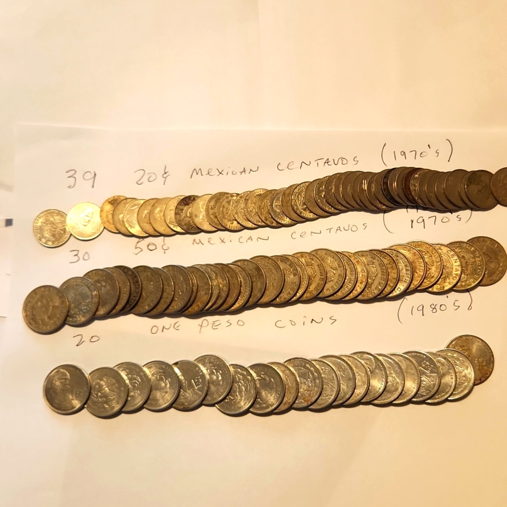 Mexican coins.. All are from the 1960's , 1970's, 1980's all in great condition.